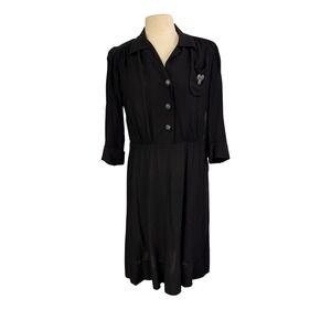 Vintage 40s Paul Sargent Original Black Dress Rhinestone Buttons Brooch 40 bust